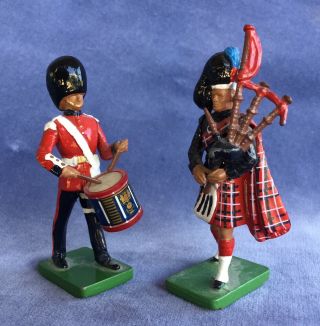 W Britain Metal Toy Soldiers Military Band Drummer Bagpipe Player Vintage 1990