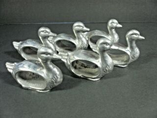 Vintage Set Of 6 Pewter Duck Napkin Ring Holders