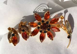 Vintage Amber Yellow Open Back Rhinestone Flower Brooch Pin Earrings Juliana ? 4