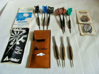 Vintage Accudart Steel Tip Darts Competition Classic Brass Dart Leather Pouch