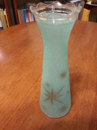 Vintage Bartlett Collins Blue Sugar Vase Gold Starburst Atomic Retro Graphics
