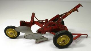Vintage Tru Scale Farm Toy 2 Bottom Plow Red 1/16 Pressed Steel Tractor Toy