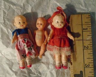 Vintage 1950s 2 - 3 " Celluloid Dolls Japan 2 Dressed 1 Sleep Eyed Baby Jointed