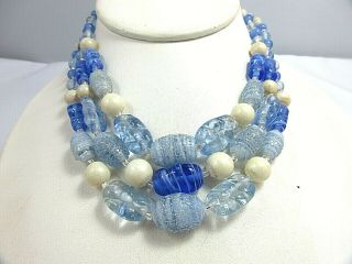 Vintage 3 Multi Strand Beaded Glass And Pearl Necklace 16  Japan "