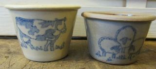 2 Vintage Beaumont Brothers Pottery Miniature Crocks Sheep Cow