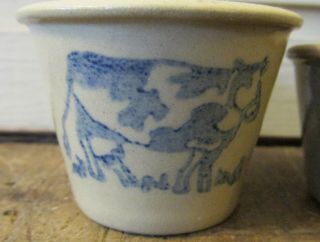 2 Vintage Beaumont Brothers Pottery Miniature Crocks Sheep Cow 2