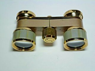 Vintage Gold Tone Bushnell 3x Coated Opera Glasses In Leather Case