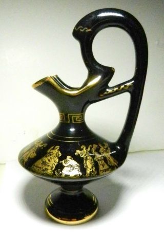 Vintage Black 24k Gold Grecian Style Pitcher/urn Hand Made In Greece By Star