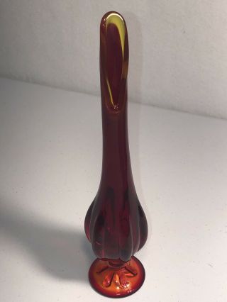 Vintage Viking Art Glass Swung Stretch Vase Amberina Red Orange 12 " Tall