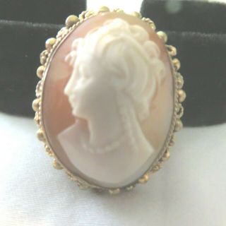 Lovely Vintage Sterling Silver Carved Cameo Brooch With Pearls