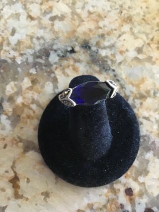 Vintage,  Estate,  Marcasite And Deep Blue Sapphire Ring Size 9