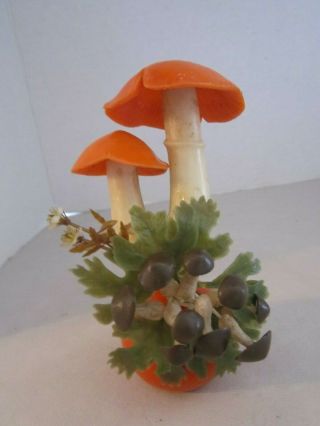 Vintage Plastic Mushroom Figure 1960s.  Round Orange Lucite Base.  6 