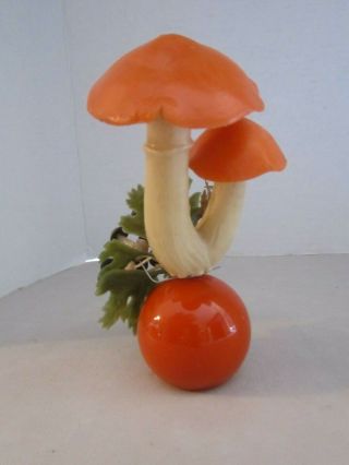 Vintage Plastic Mushroom Figure 1960s.  Round Orange Lucite Base.  6 