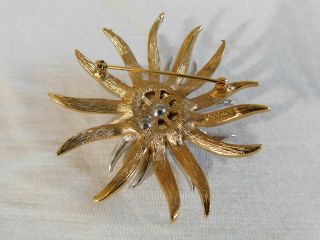 Vintage CORO Clear Crystal Rhinestone,  Brushed Gold Flower Brooch Pin 2 1/2 