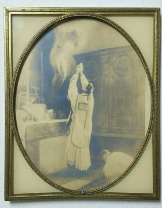 Vintage Art Deco Frame & Religious Picture - Reverse Painted Glass & Metal