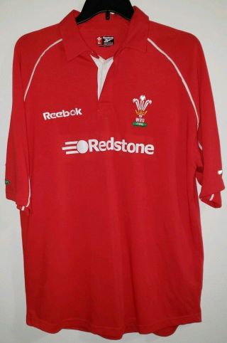 Vtg Wales Wru Reebok Redstone Short Sleeve Home Rugby Shirt Cymru Jersey Sz L