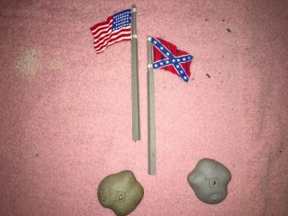 Vintage Marx Blue & Gray Civil War Tin Flags Pole Base 36 Stars Union,  Southern 3