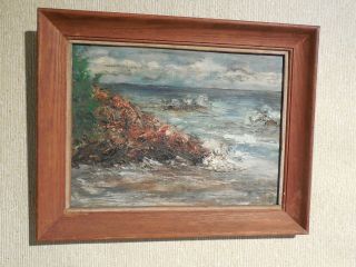Vintage England Shore Scene Thick Oil On Board Painting Initialed J.  S.