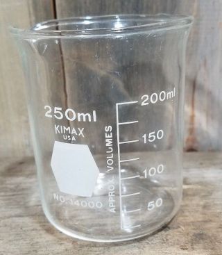 Vintage Kimax 250 Ml Glass Beaker No.  4000 With Spout Made In Usa