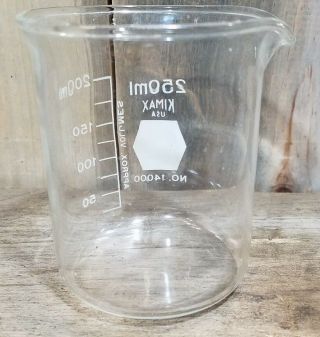 Vintage KIMAX 250 ml Glass Beaker No.  4000 With Spout Made in USA 2