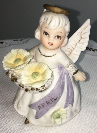 Vintage Lefton Hand Painted April Birthday Angel Figurine