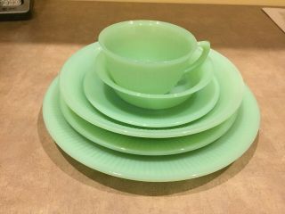 Vintage Fire King Jadeite Oven Ware 6 Piece Place Setting For 2 Usa