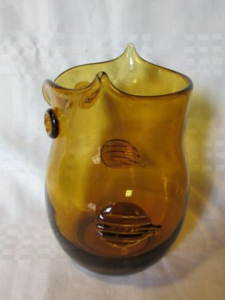Trio Of Vintage Mid Century Modern Glass Owl Vases in Amber Blenko? 3