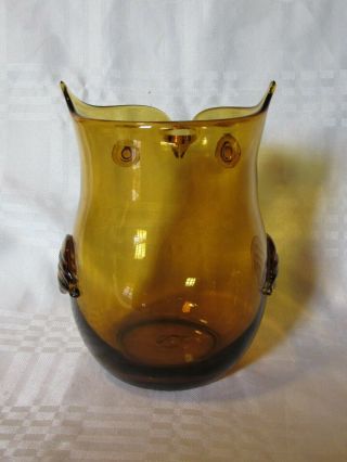 Trio Of Vintage Mid Century Modern Glass Owl Vases in Amber Blenko? 4