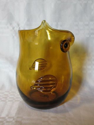 Trio Of Vintage Mid Century Modern Glass Owl Vases in Amber Blenko? 5