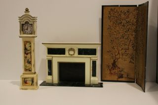 Dollhouse Ideal Petite Princess Fireplace,  Clock And Screen