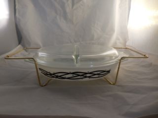 Vintage Pyrex Barbed Wire Cinderella Divided Dish Oval Lid And Cradle 1 1/2 Qt