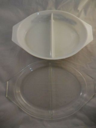 Vintage Pyrex Barbed Wire Cinderella Divided Dish Oval Lid and Cradle 1 1/2 QT 3