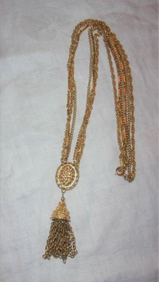 Vintage Kramer 6 Strand Goldtone Necklace With Tassle