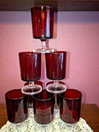 Ruby Red Footed Juice Glasses Set Of 8 Perfect Vintage Condition=beautiful