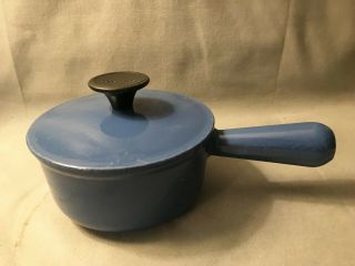Vintage Cousances Blue Enamel Cast Iron 14 Sauce Pot Pan Lid France Le Creuset