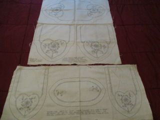 Pretty Vintage Stamped Linen Buffet Scarf Set & Vanity Set To Embroider