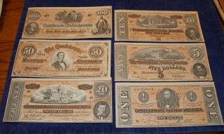 Vintage Paper $1,  2,  5 10 An 20,  100 Dollar Confederate States Cereal Giveaway