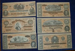Vintage paper $1,  2,  5 10 an 20,  100 dollar Confederate States Cereal giveaway 2