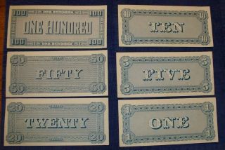 Vintage paper $1,  2,  5 10 an 20,  100 dollar Confederate States Cereal giveaway 3