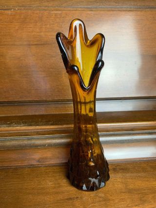 Vintage Viking Amber Glass Swung Vase 10 3/4 " / Midcentury Modern Home Decor