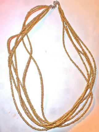 Vtg African Tiny Gold Metal Beads 6 Strand 6 Chains Necklace Unisex