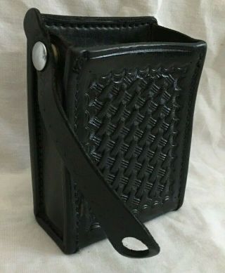 Vintage Police Leather Radio Walkie Talkie Case Holster Basket Weave Equipment
