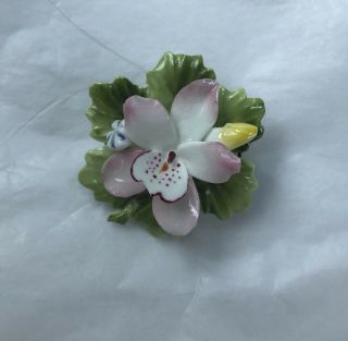 Vintage Pink Green & White Enamel Flower Floral Brooch Pin Pretty