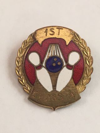 Vintage 1st Place Bowling Award Lapel Pin - Class A - Tie Tack - Medal