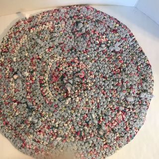 Vintage Handmade Crocheted Oval Rag Rug Cotton Fabric 19 inches Multi Colored 2