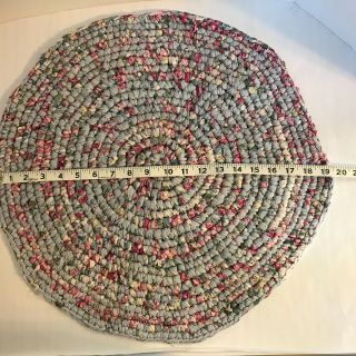 Vintage Handmade Crocheted Oval Rag Rug Cotton Fabric 19 inches Multi Colored 3