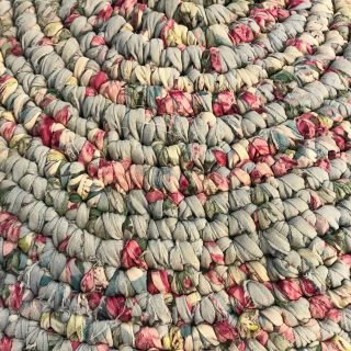 Vintage Handmade Crocheted Oval Rag Rug Cotton Fabric 19 inches Multi Colored 5