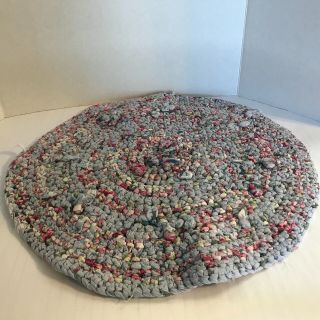 Vintage Handmade Crocheted Oval Rag Rug Cotton Fabric 19 inches Multi Colored 7