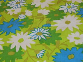 Vintage Mod Flower Power Print Tablecloth Blue Green White Floral Great Colors