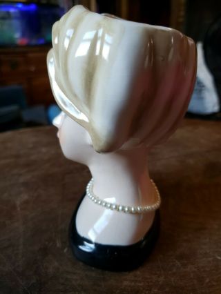 Vintage Lady Head Vase / Planter Unknown Maker Black Dress Blonde hair 5